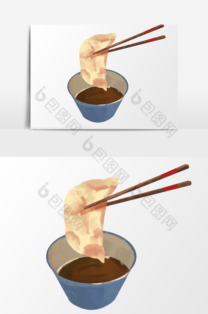手绘卡通简约食物饺子蘸醋的饺子免扣图片素