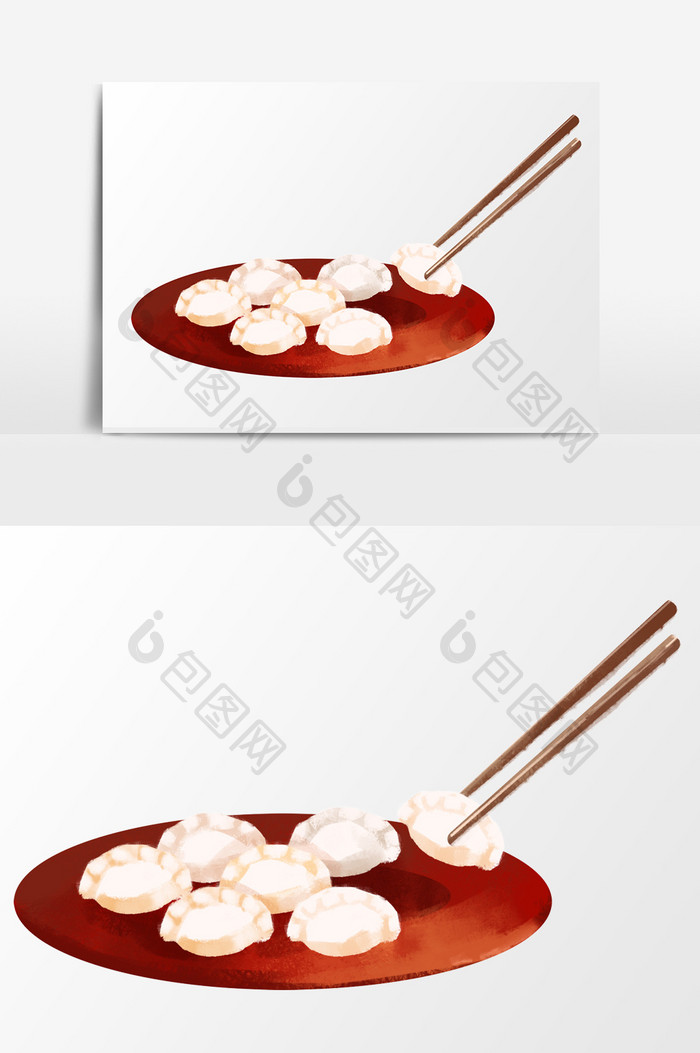 手绘卡通简约饺子食物煮熟的饺子蒸饺素材简