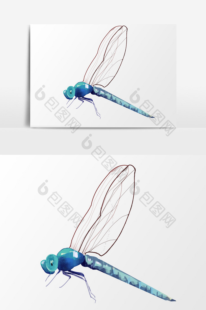 手绘卡通简约蜻蜓夏季生物免抠图片水彩风素