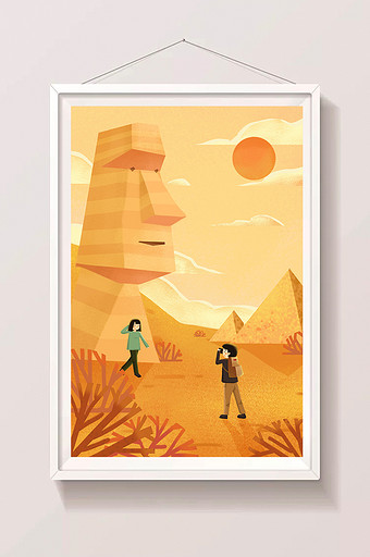 卡通扁平旅游沙漠埃及游客拍照插画图片