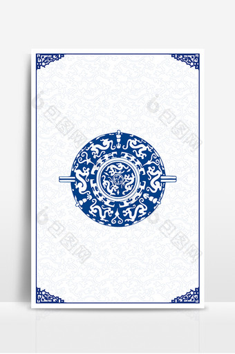 蓝色中式圆盘青花瓷古风背景图片