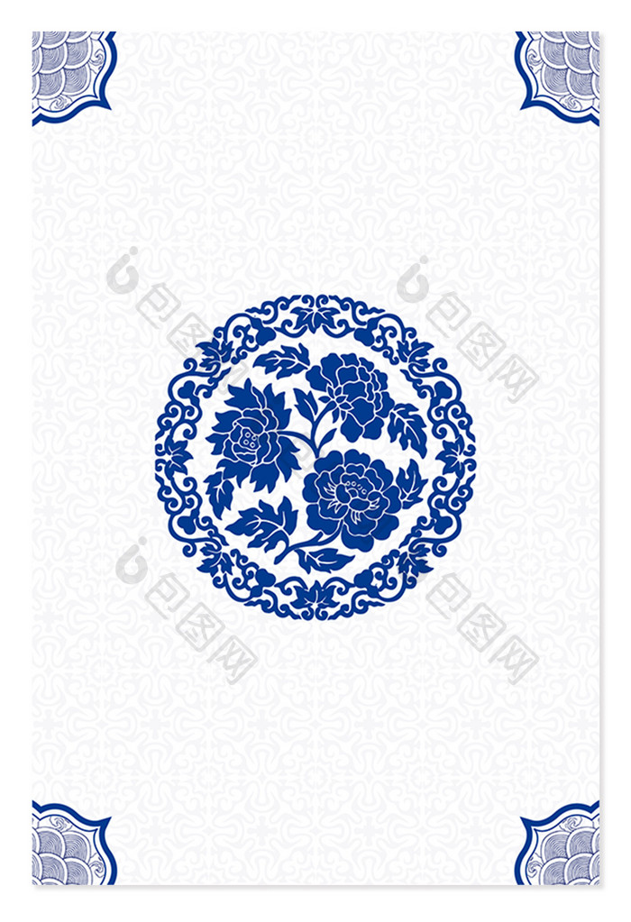 简约中式蓝色花纹小清新青花瓷背景