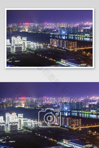 蓝色大气城市建筑夜景照片图片