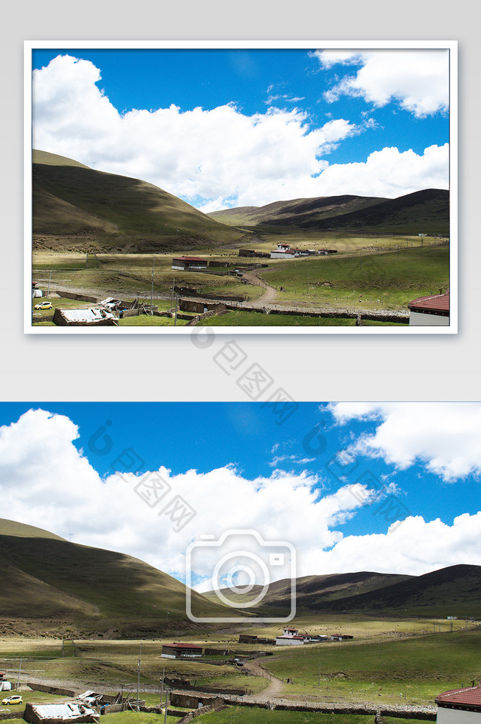 藏区蓝天白云村落摄影图片