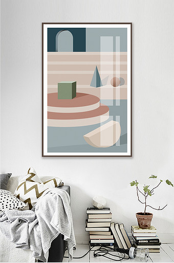 简欧莫兰迪色系创意立体几何客厅装饰画图片