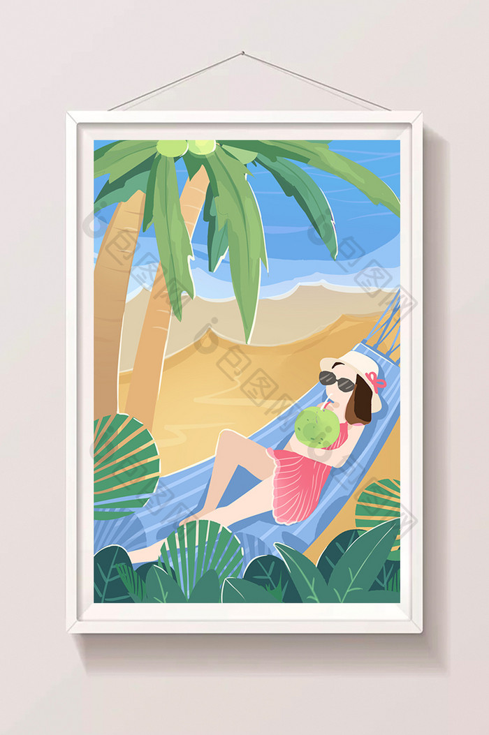 夏季海滩岛国风光插画