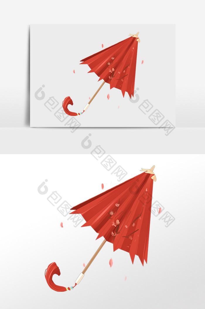 手绘中国风古风红色雨伞插画