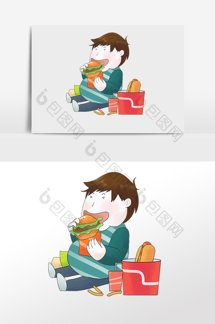 暴饮暴食狂吃男孩插画png下载-包图网