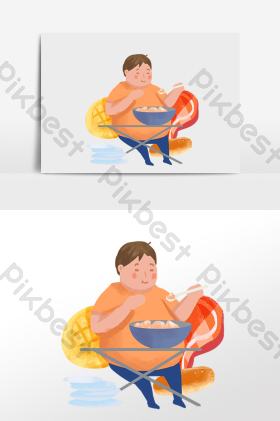 暴饮暴食狂吃大胖子插画