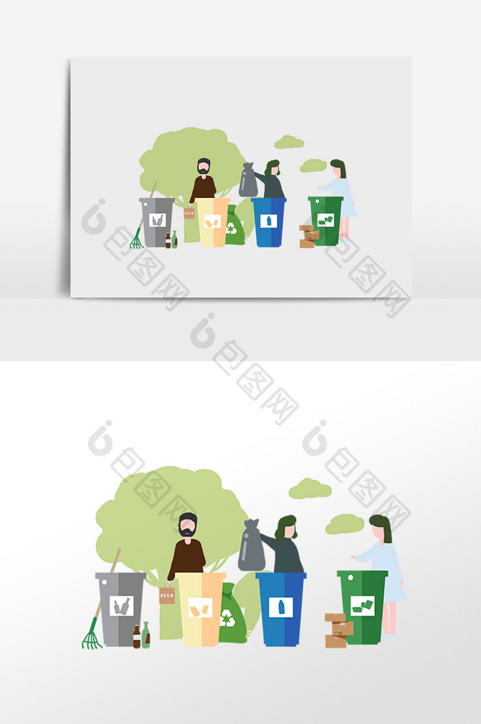 手绘生活垃圾分类垃圾桶插画