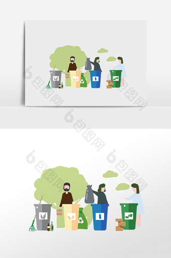 手绘生活垃圾分类垃圾桶插画图片