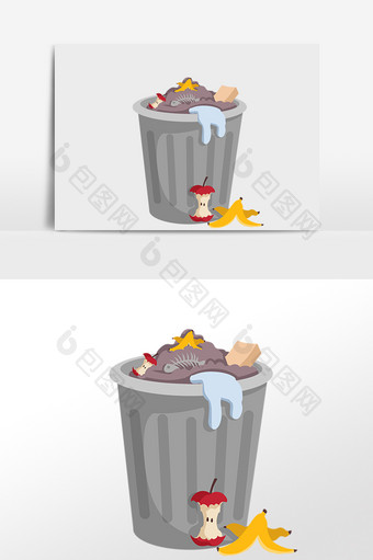 手绘垃圾染污环保垃圾桶插画图片