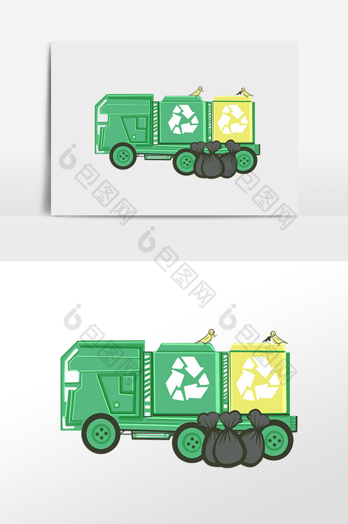 手绘可回收垃圾垃圾车插画