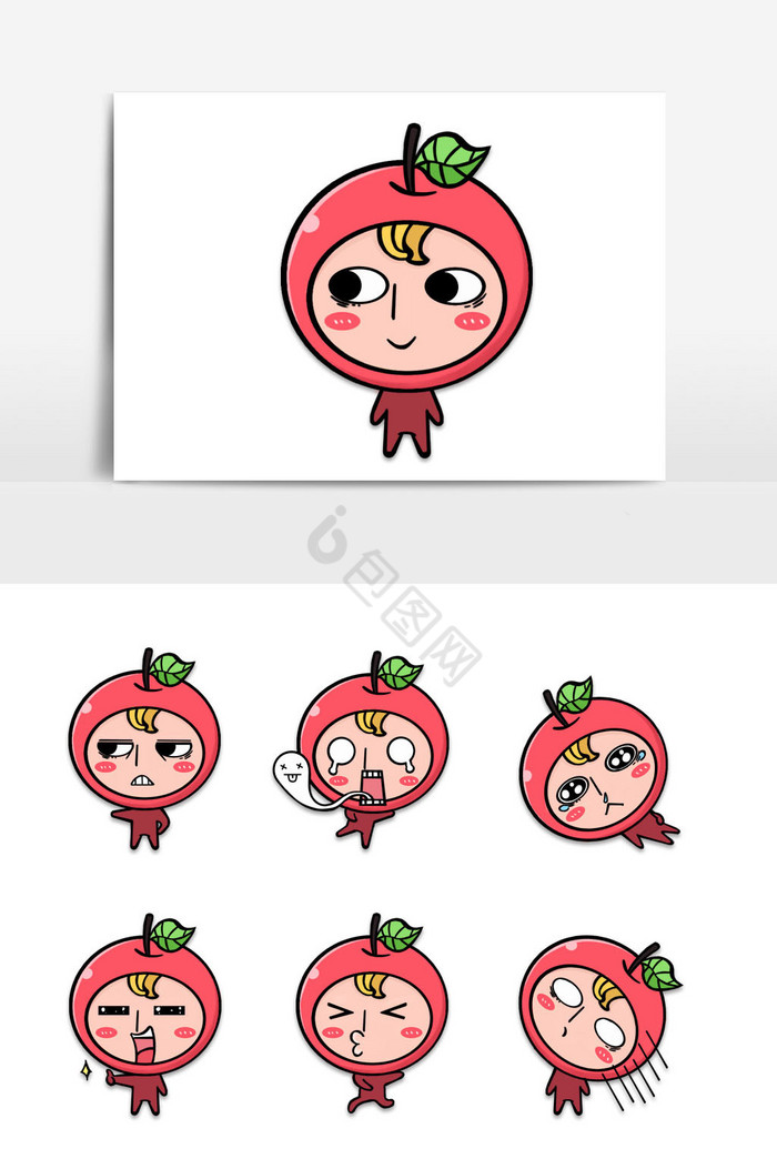 红色卡通苹果表情包配图图片