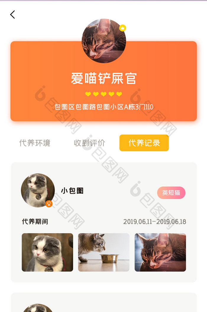 宠物管理APP代养记录UI移动界面