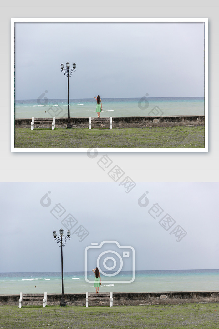 菲律宾奥斯洛布海边美女背影摄影图片