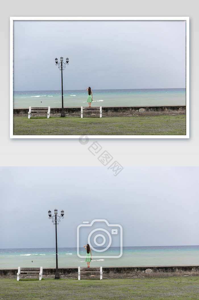 菲律宾奥斯洛布海边美女背影摄影图片