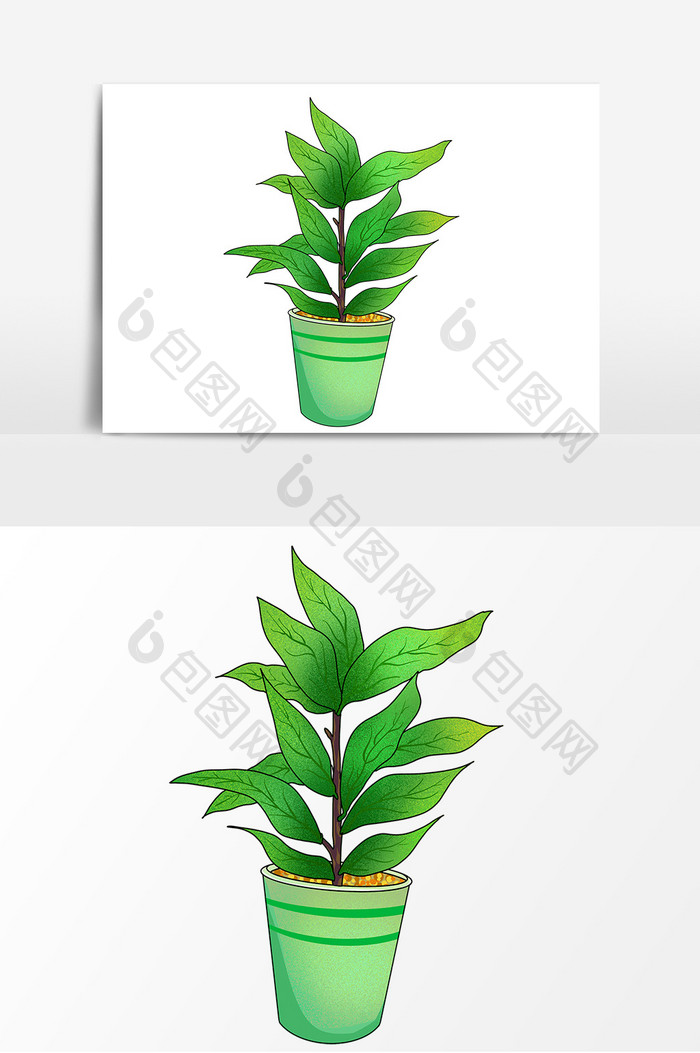 绿植盆栽卡通形象元素插画