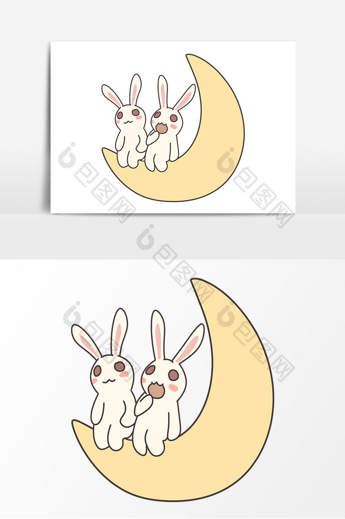 玉兔月亮船手绘形象元素