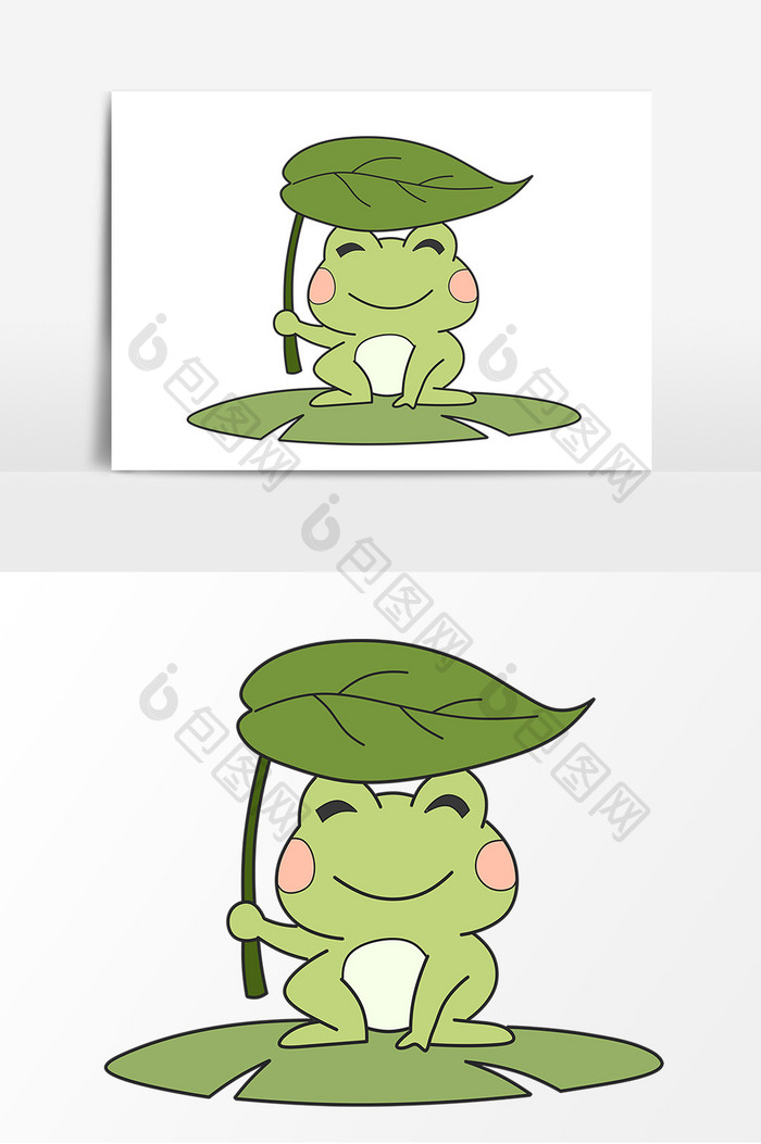 大暑荷叶青蛙手绘卡通形象元素