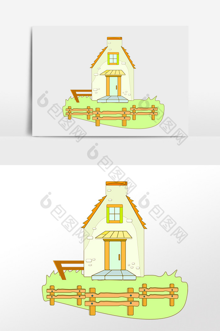 手绘农场农庄村庄建筑插画