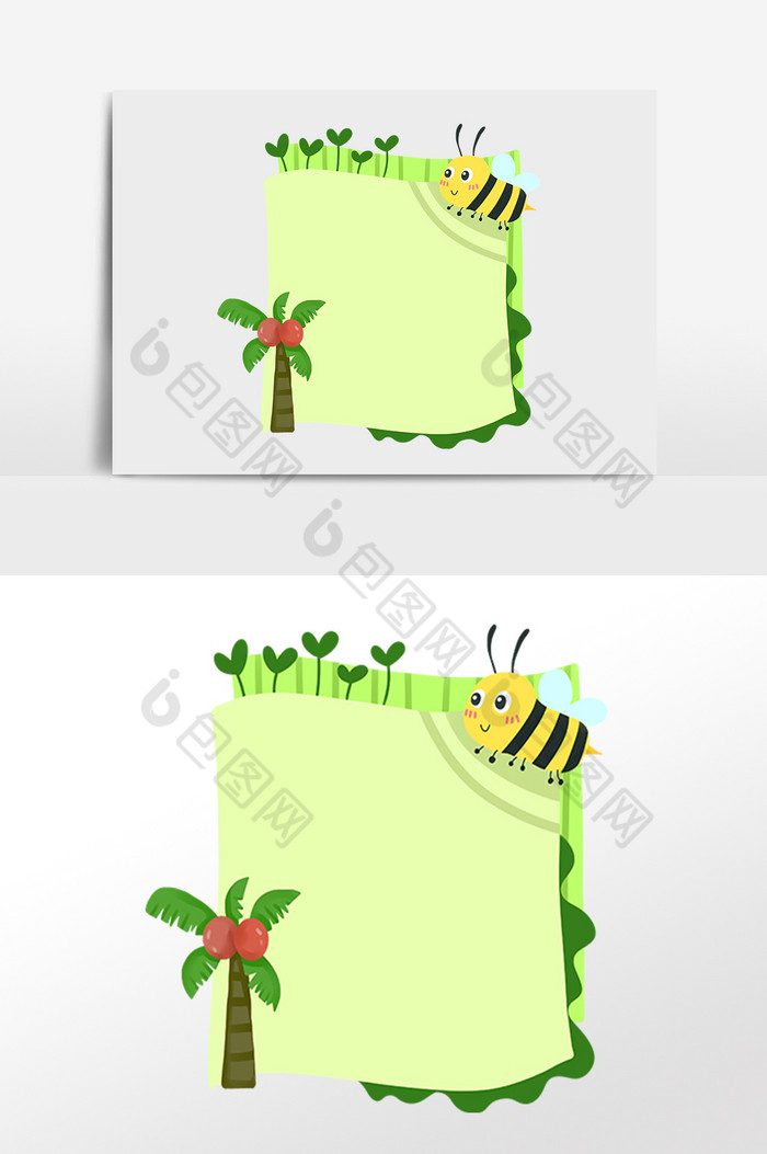 夏日椰子树蜜蜂边框插画图片图片