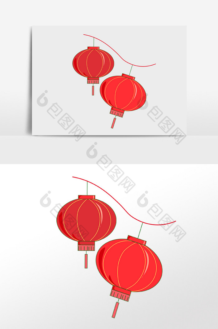 手绘中秋节喜庆红色灯笼插画
