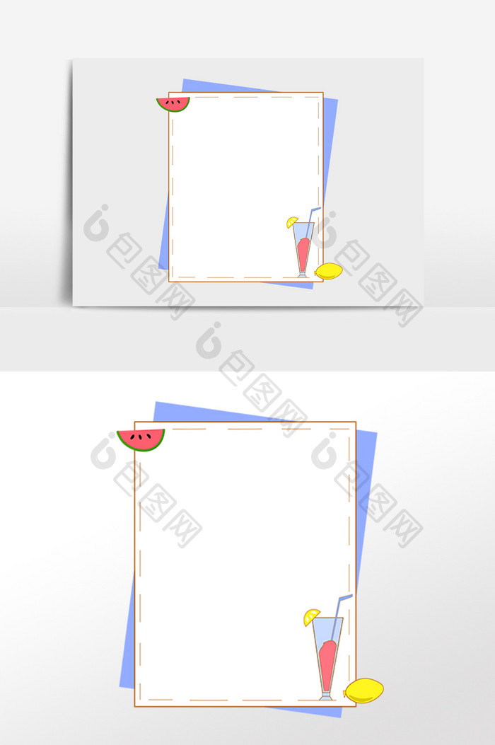 手绘夏日夏季饮品水果边框插画