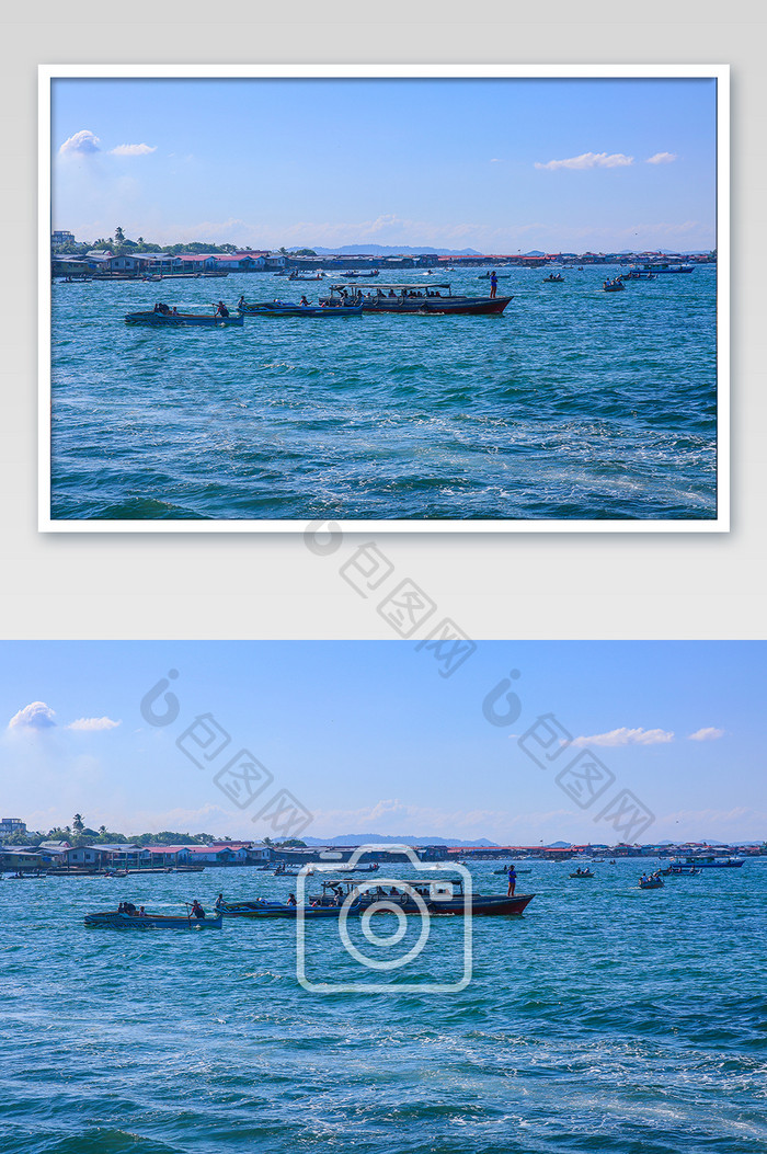 仙本那小镇海边船只摄影图片