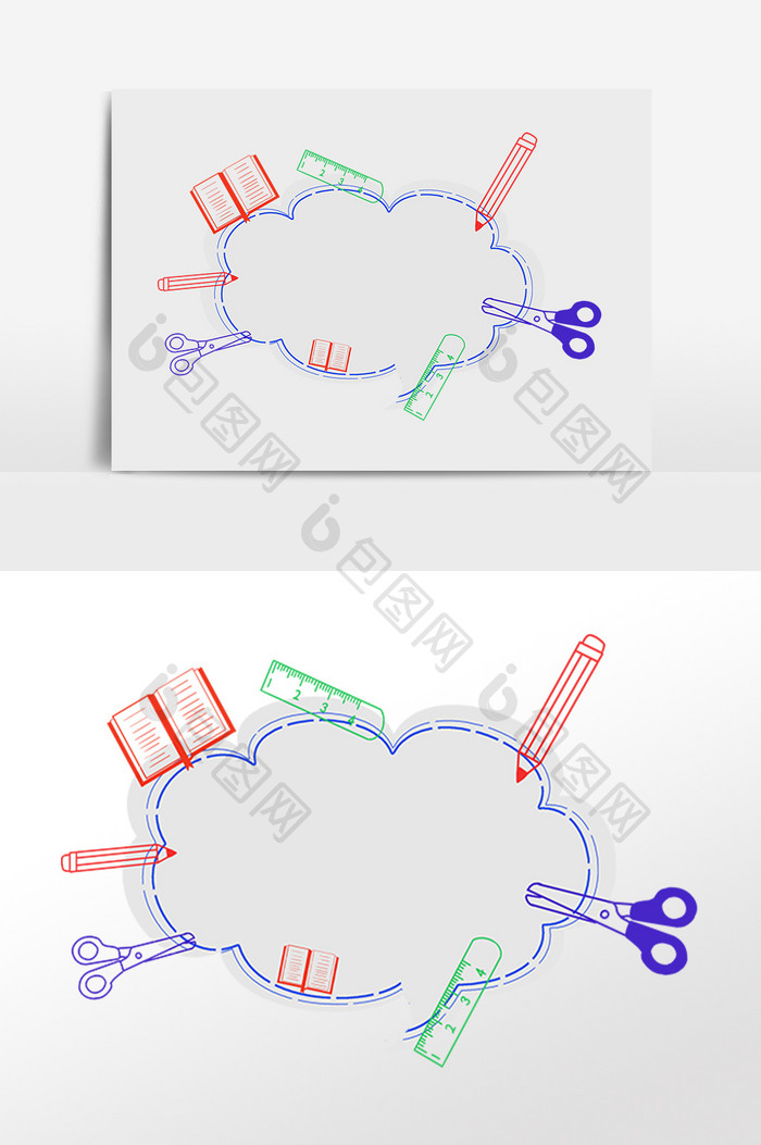 手绘教育学习工具边框插画