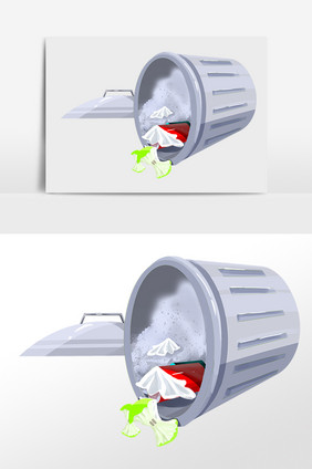 手绘环境环境倒了垃圾桶插画