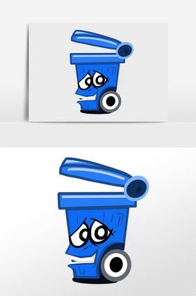 手绘环境环境卡通蓝色垃圾桶插画
