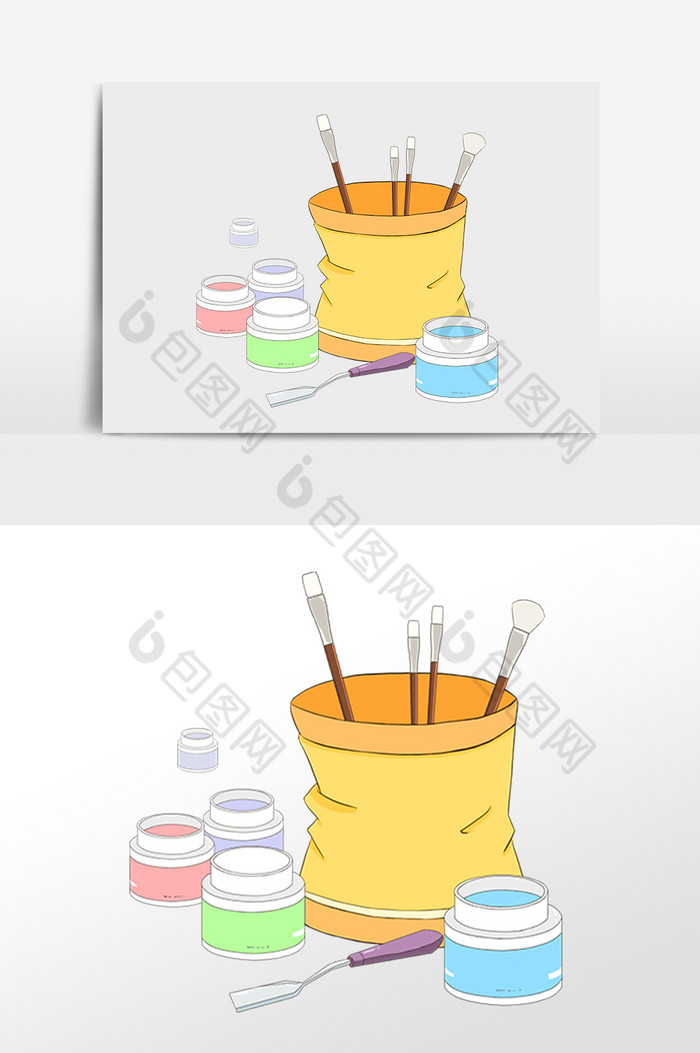 绘画工具颜料盒画笔桶插画图片图片