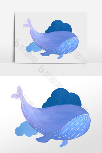 手绘梦幻水生物动物蓝色鲸鱼插画图片