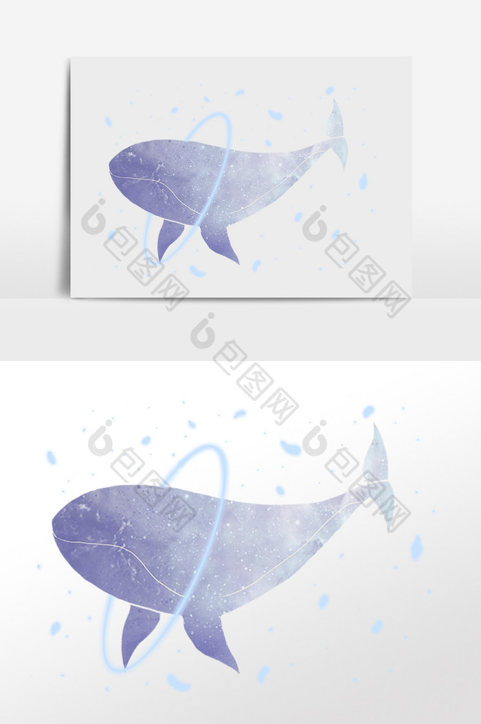 手绘梦幻水生物动物戏水鲸鱼插画