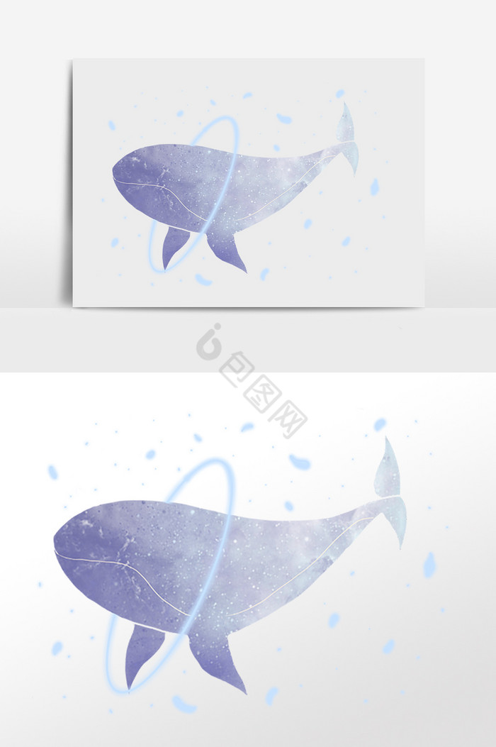 梦幻水生物动物戏水鲸鱼插画图片