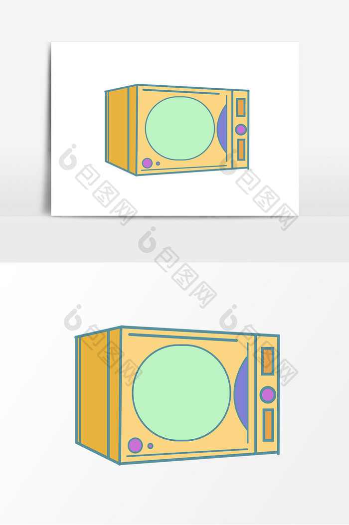 手绘卡通厨房彩色微波炉元素