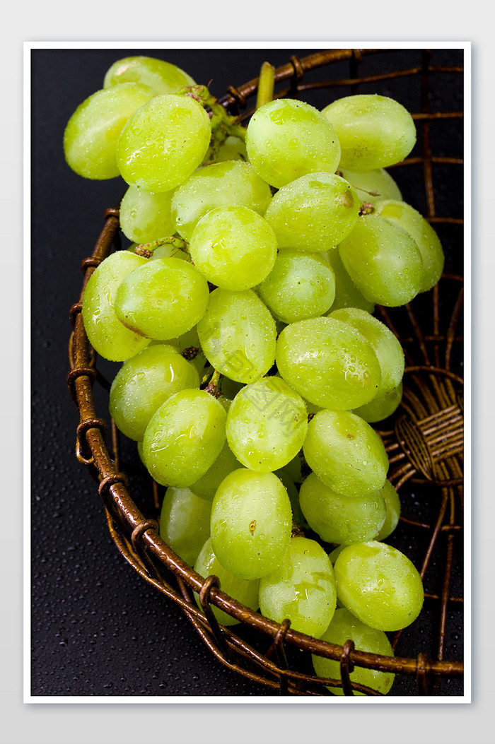 黑色背景绿葡萄吐鲁番葡萄浆果采摘图片