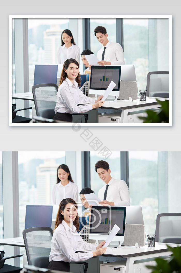 商务办公室团队合作办公白领女士微笑图图片