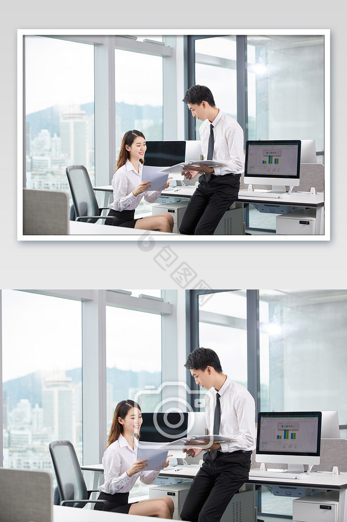 商务办公室团队办公白领两人沟通交流图片