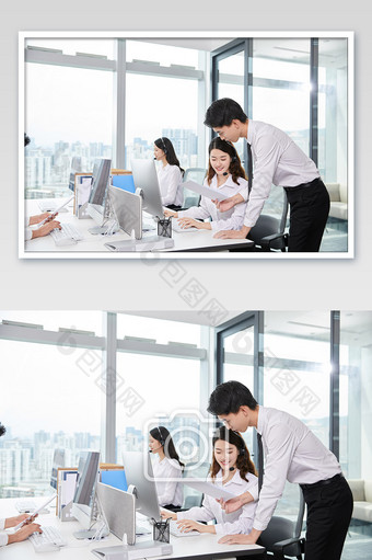 商务办公室团队办公白领客服看文件图图片