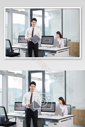 商务办公室团队白领男士手拿文件客服背景图片