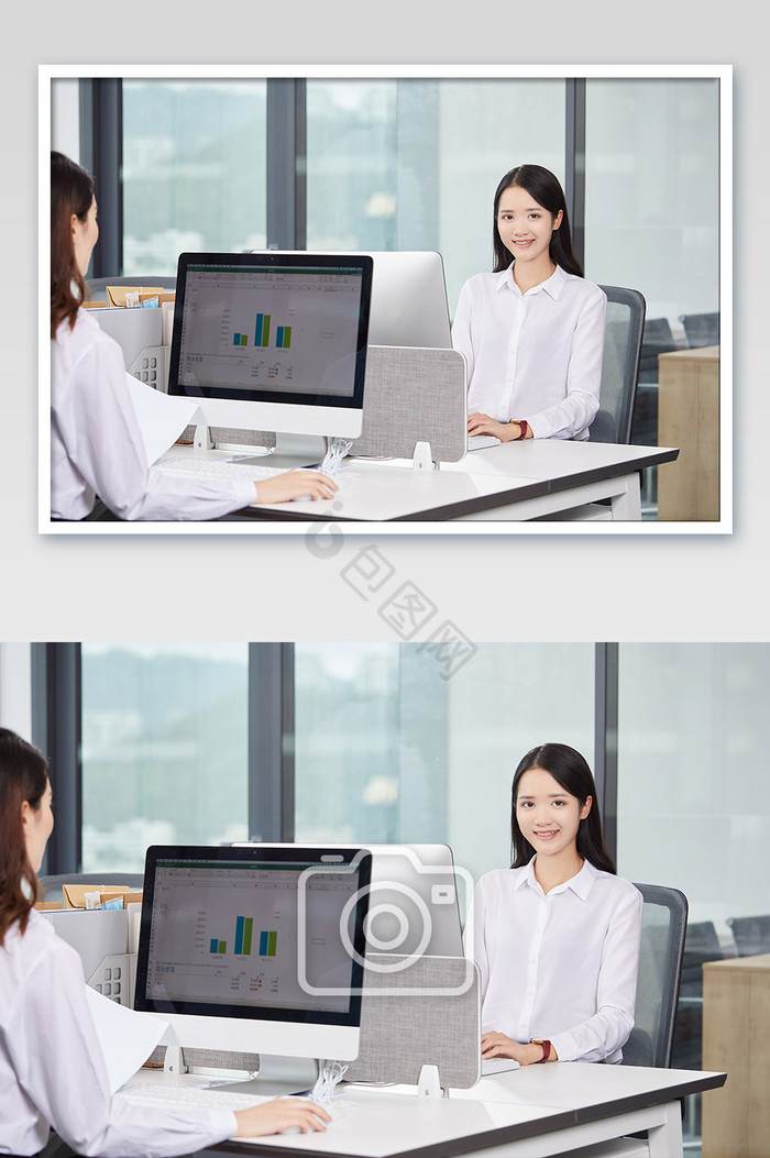 商务办公室团队办公白领两人电脑办公图图片