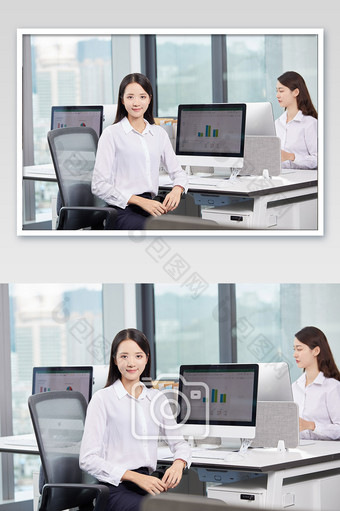 商务办公室团队办公白领女士两人正面微笑图图片