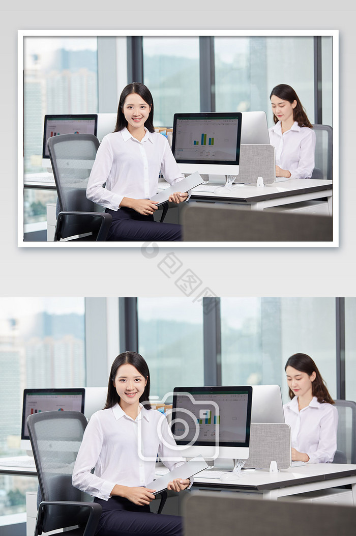 商务办公室团队办公白领两人电脑办公微笑图片