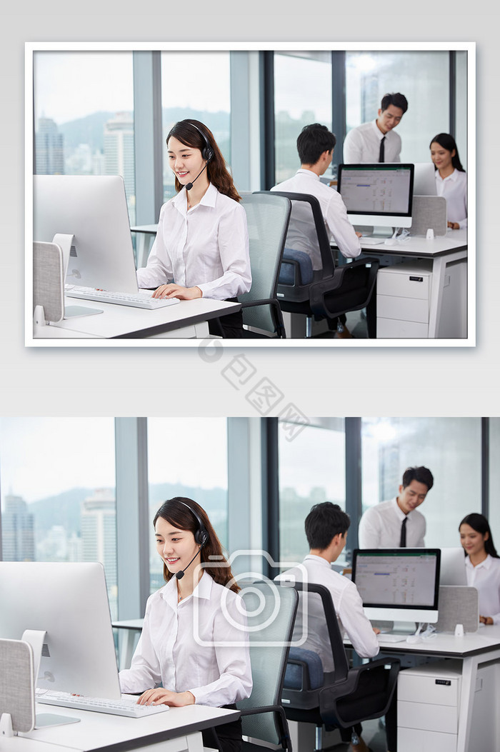 商务办公室团队办公白领客服电脑办公图图片