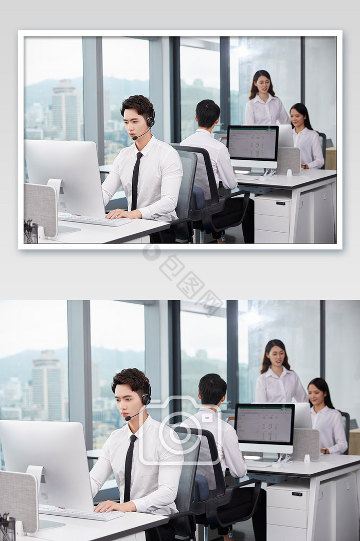 商务办公室团队办公白领男客服电脑办公图图片