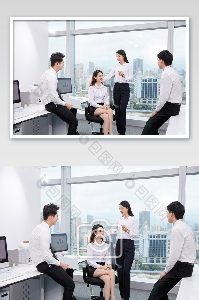 商务办公室团队办公白领四人面对面交流