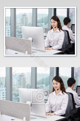 商务办公室团队办公白领女客服电脑办公图图片