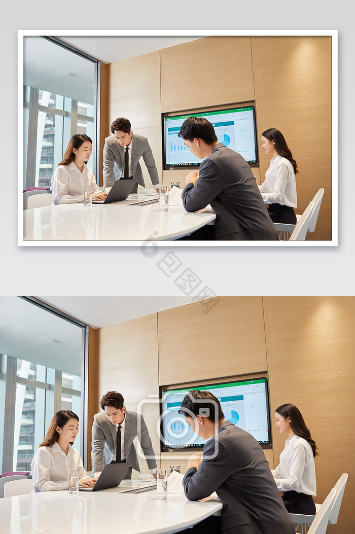 商务办公室团队办公白领会议四人讨论图图片